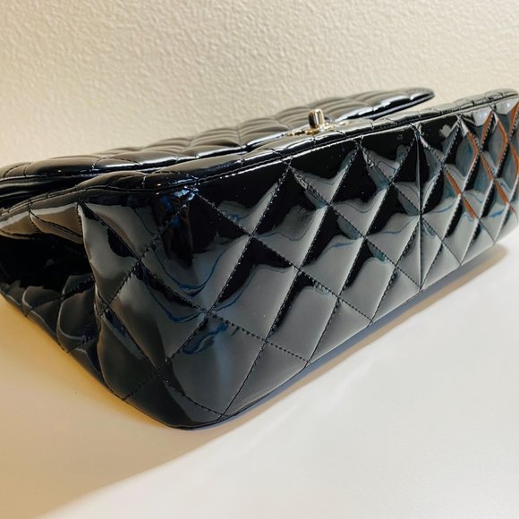 Chanel Jumbo Black Patent Leather Double Flap Silver Hardware Shoulder Bag - Picture 3 of 7